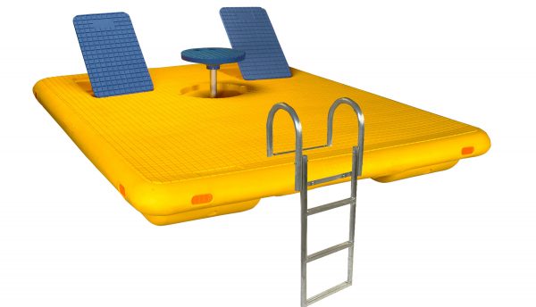 Wave Armor Otter Island Yellow Swim Raft with Blue Multi Angle Back Rests and Blue Pop-Up Table