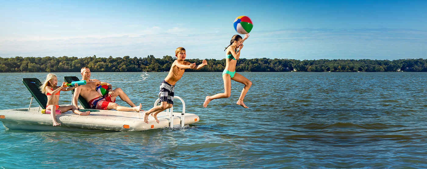 Wave Armor Otter Island Swim Raft with Multi Angle Back Rests and Pop-Up Table Lifestyle