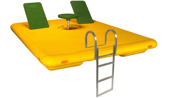 Wave Armor Otter Island Yellow Swim Raft with Green Multi Angle Back Rests and Green Pop-Up Table